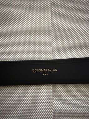 BCBGMaxAzria Black Leather Women Belt with Gold Logo
